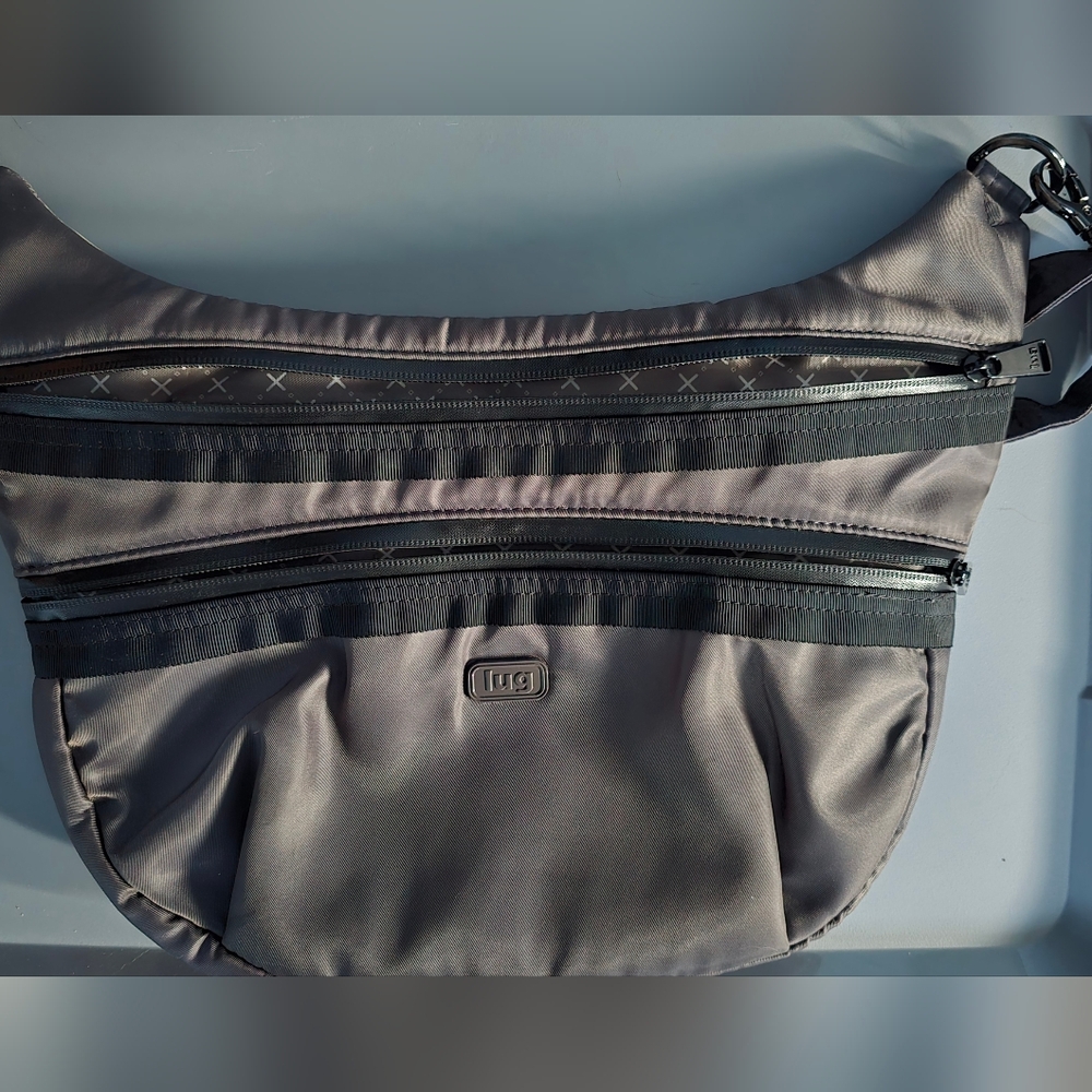 Lug Hippie Gray Gunmetal Crossbody Bag with Dual Zippers NWOT
